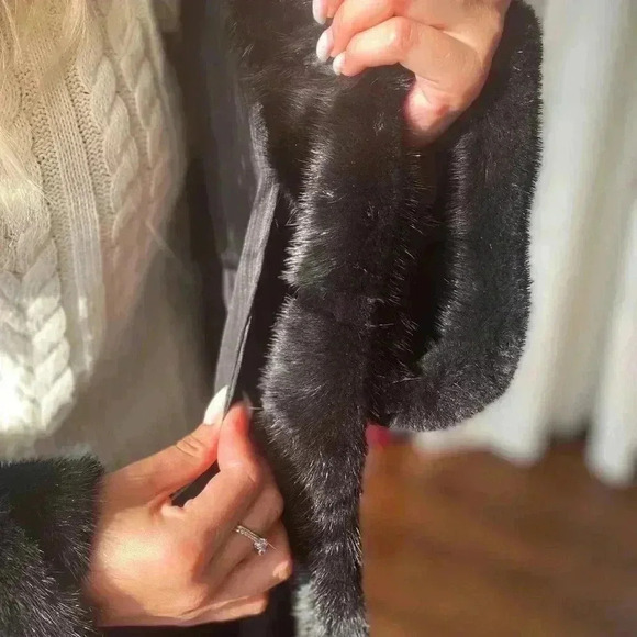 Luxury Genuine Blacklama Mink Fur Long Coat Jacket Hooded Size Medium M - Picture 10 of 10